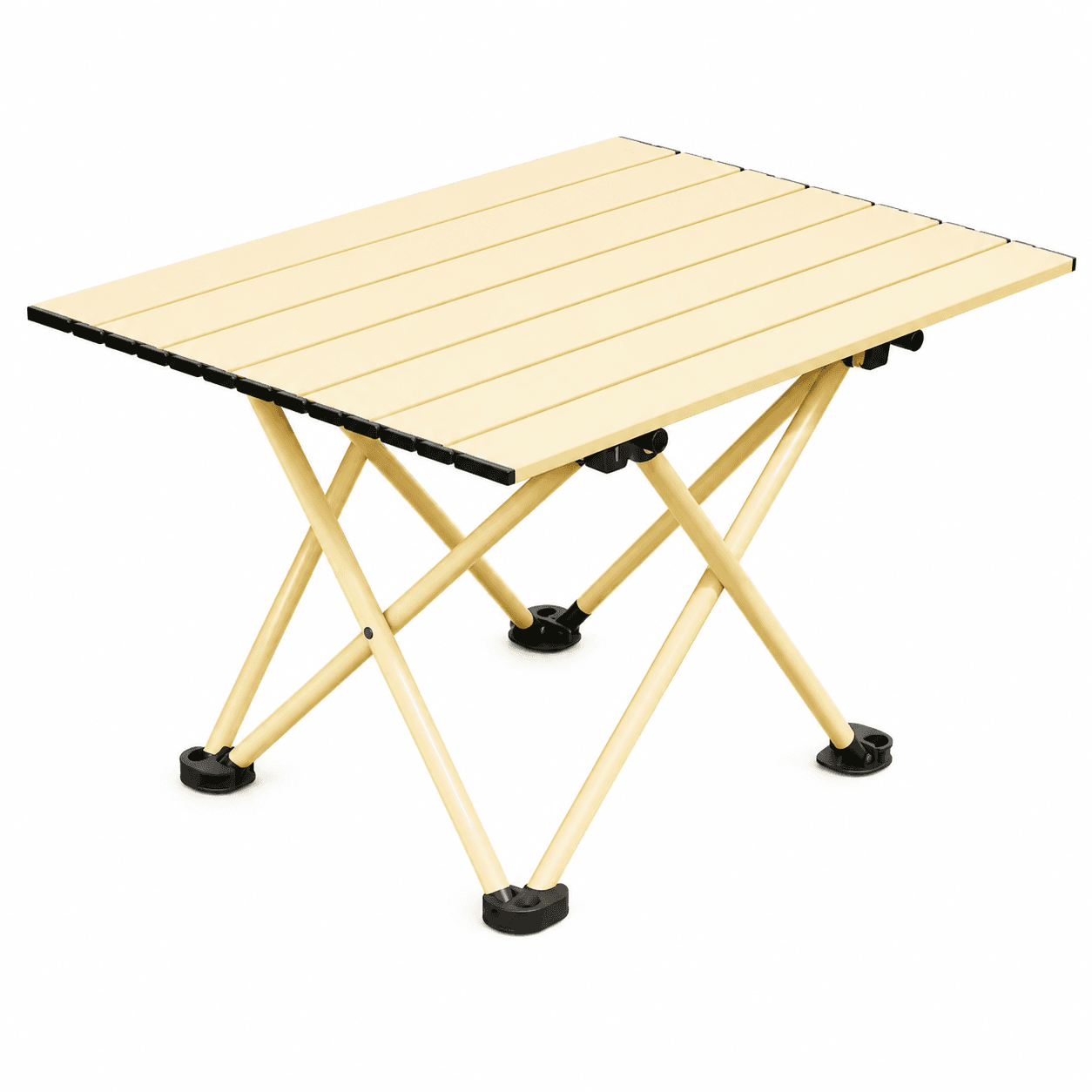 Beige Portable Folding Table - 57 × 41 cm Carbon Steel Compact Carry Design