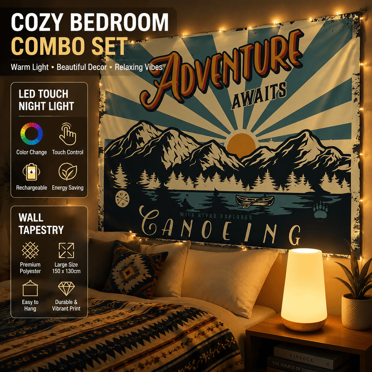 2-piece Bedroom Atmosphere Bundle - White RGB Rechargeable LED Night Light