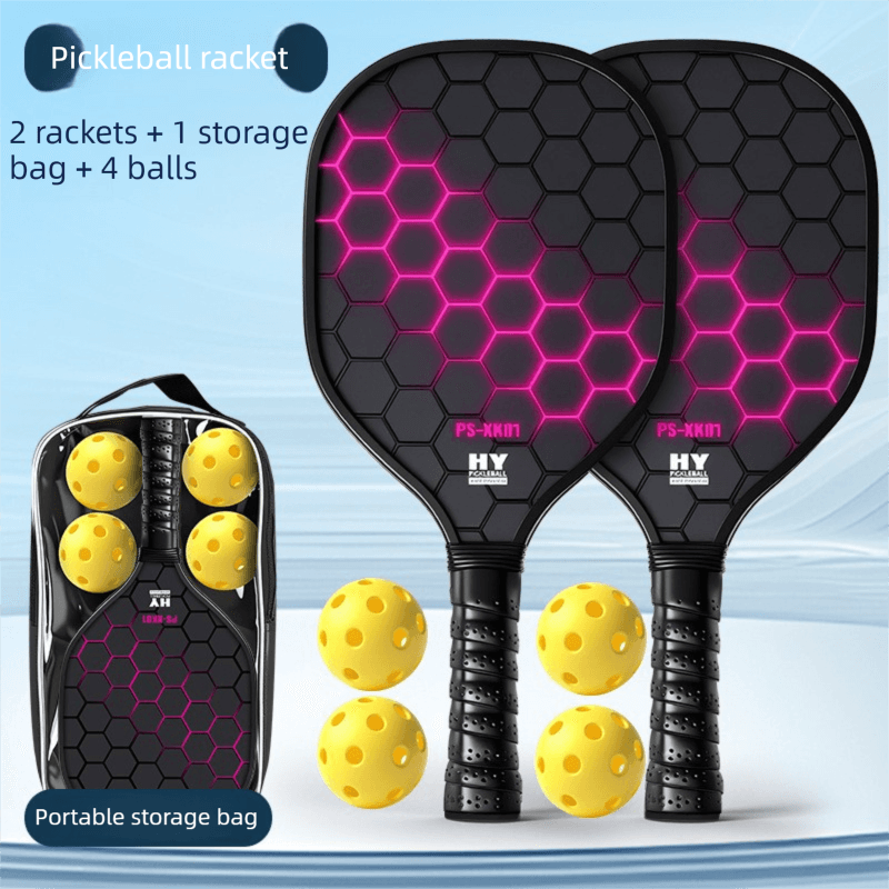 Black and Pink Professional Carbon Fiber Pickleball Paddle Set (2 Rackets