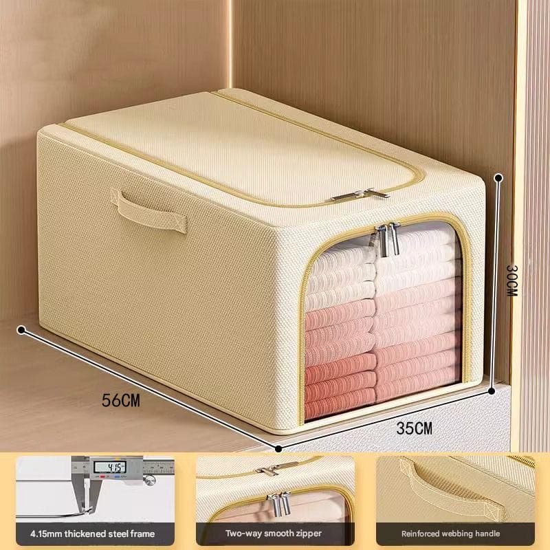 Khaki 56L Slim Foldable Clothes Storage Box Large Capacity Fabric Wardrobe
