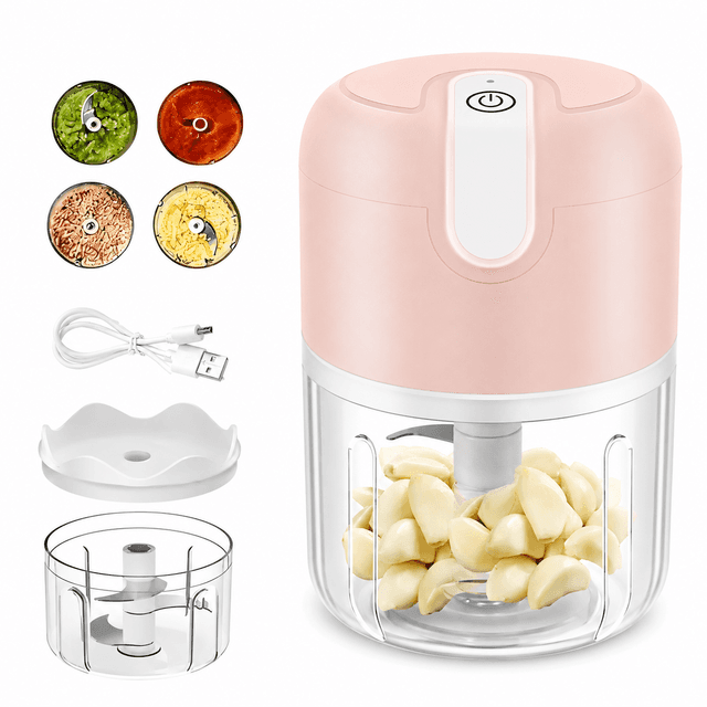 Pink 250 ml Electric Mini Food Processor & Garlic Chopper with 3 Stainless