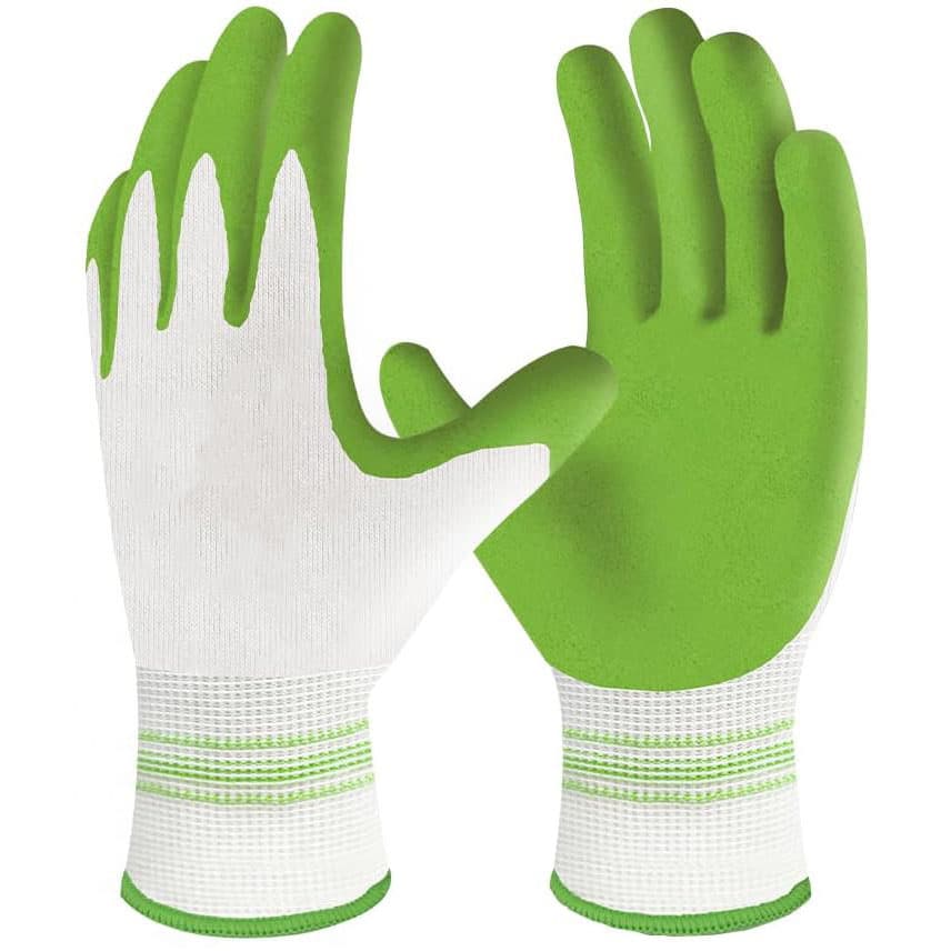 3-Pair Green Gardening Gloves with Breathable Latex Coating - Non-Slip