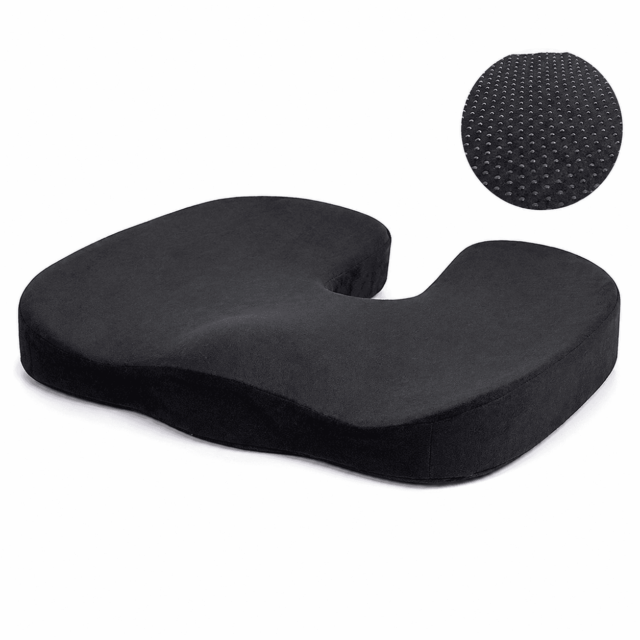 Black Memory Foam Seat Cushion - 44 × 35 × 6 cm Polyester Chair Pad