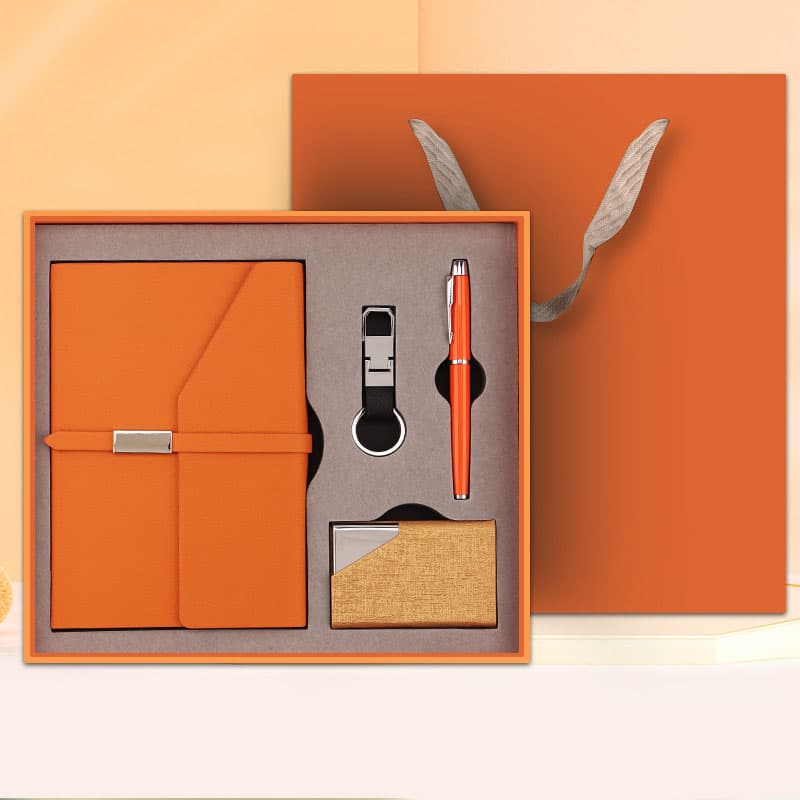 Orange Executive A5 Notebook Gift Set with Metal Pen, Business Card Holder