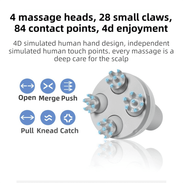 White Wireless Electric Scalp Massager with 28 Soft Silicone Massage Claws