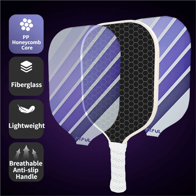 White + Blue + Purple Striped Fiberglass Pickleball - White Blue Purple