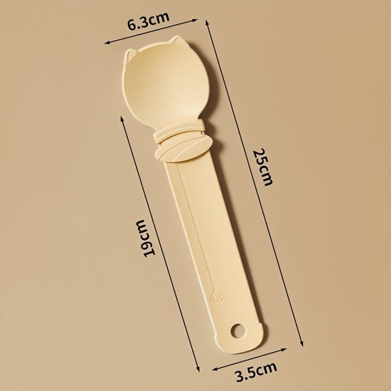 Beige Cat Treat Spoon for Wet Food & Paste - Extra-Long PP Handle