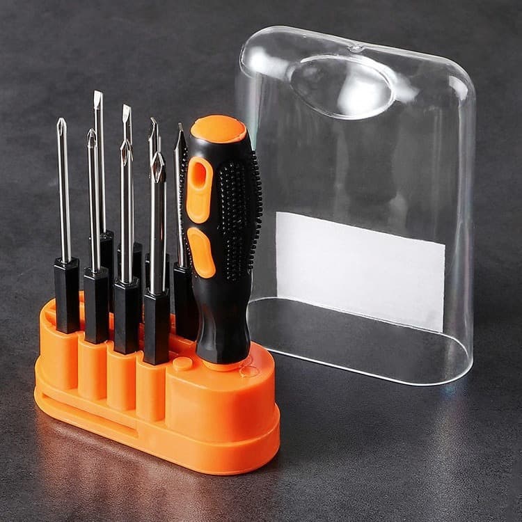 8-in-1 Black and Orange Multi-Bit Screwdriver Set - Compact Precision Tool