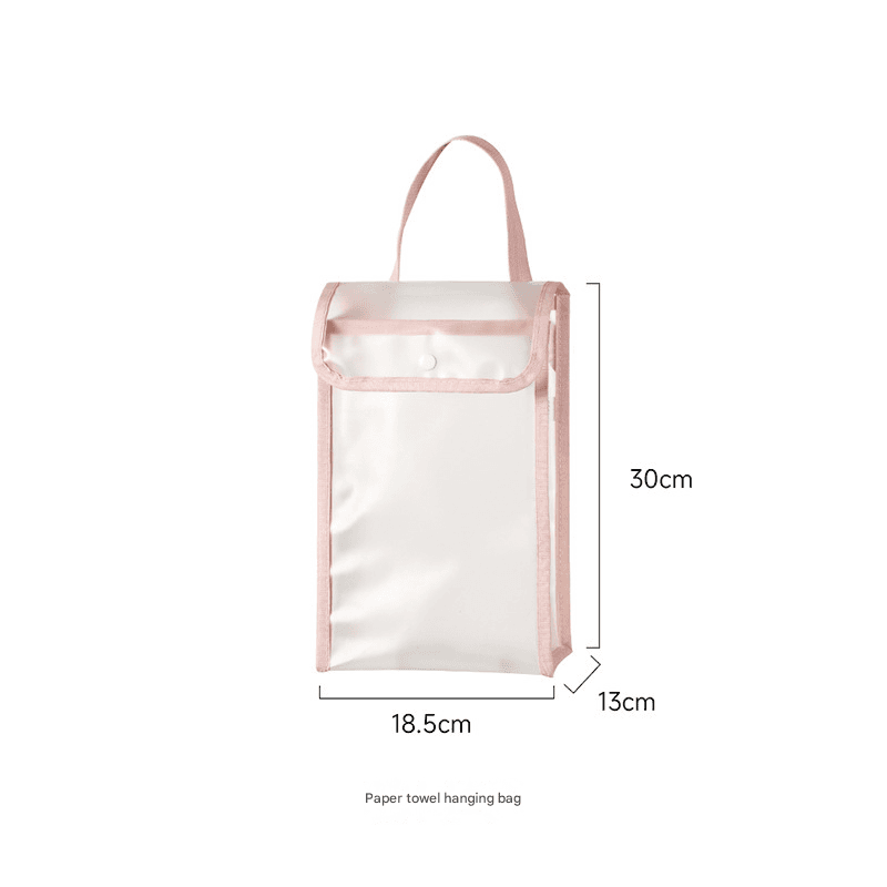 3-Piece Pink Wall Mounted Transparent Tissue Storage Bag Waterproof Hanging