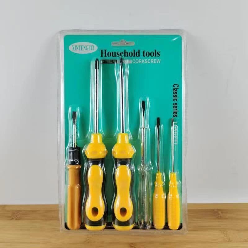 Yellow 6-Piece Household Screwdriver Set - Carbon Steel Tips, Plastic