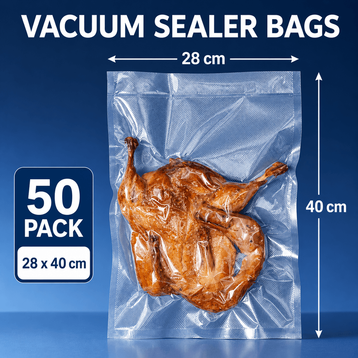 Vacuum Sealer Bags - 50 Pack, 28 × 40 cm / 11.02 x 15.75 in Embossed Food