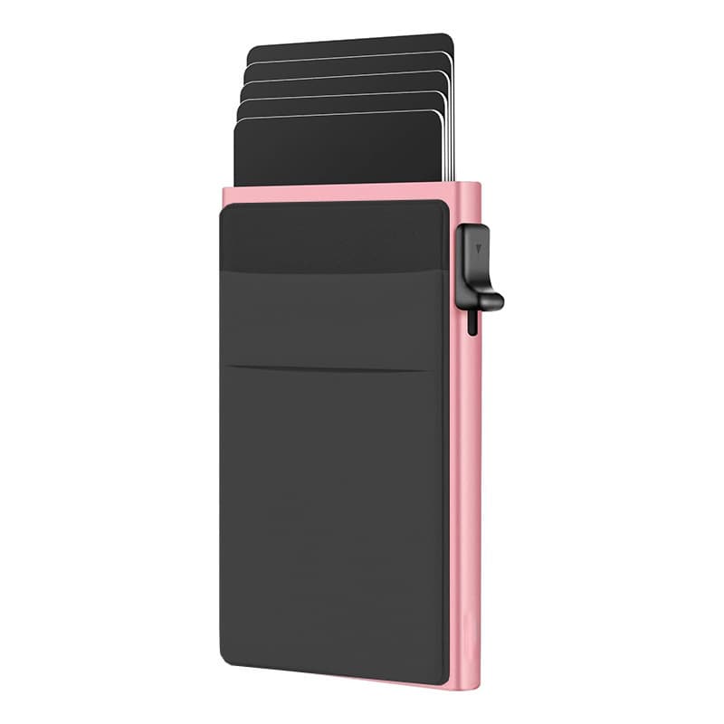 Pink RFID Blocking Aluminum Wallet - Slim Pop Up Card Holder - 10+ Card