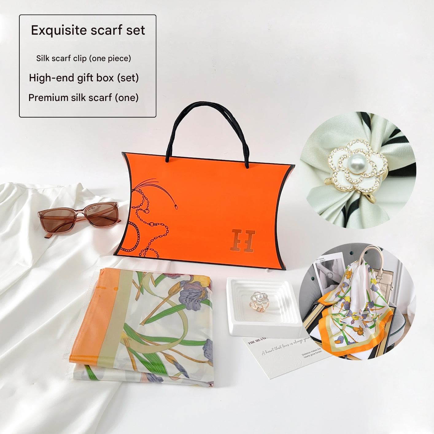 Butterfly and Flower Styles Korean Design 70 × 70 cm Imitation Silk Scarf