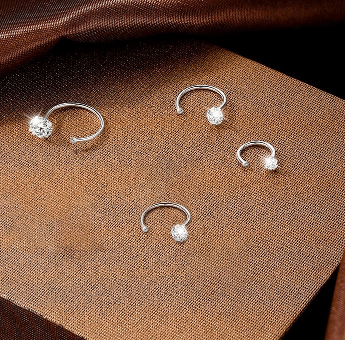 8mm (4-Pair Set) Minimalist C-Shaped Hoop Earrings with CZ Studs - S999