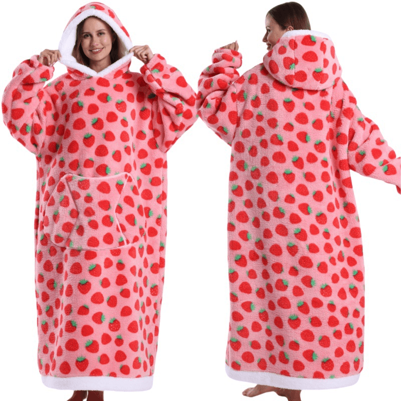 Pink Strawberry Style Oversized Hooded Blanket for Adults - Ultra Soft