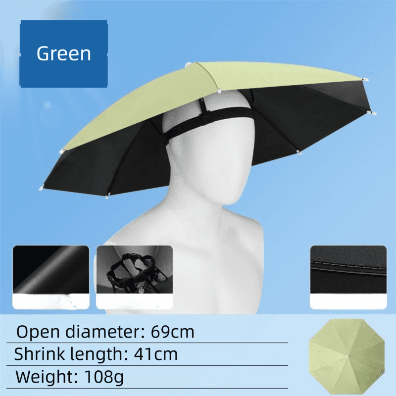 Green Foldable Sun & Rain Umbrella Hat (Diameter 69 cm) - 99% UV Potective