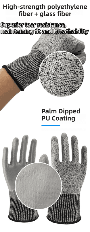 2-Pair Grey Level 5 Cut Resistant Work Glove - Anti-Abrasion - S Size
