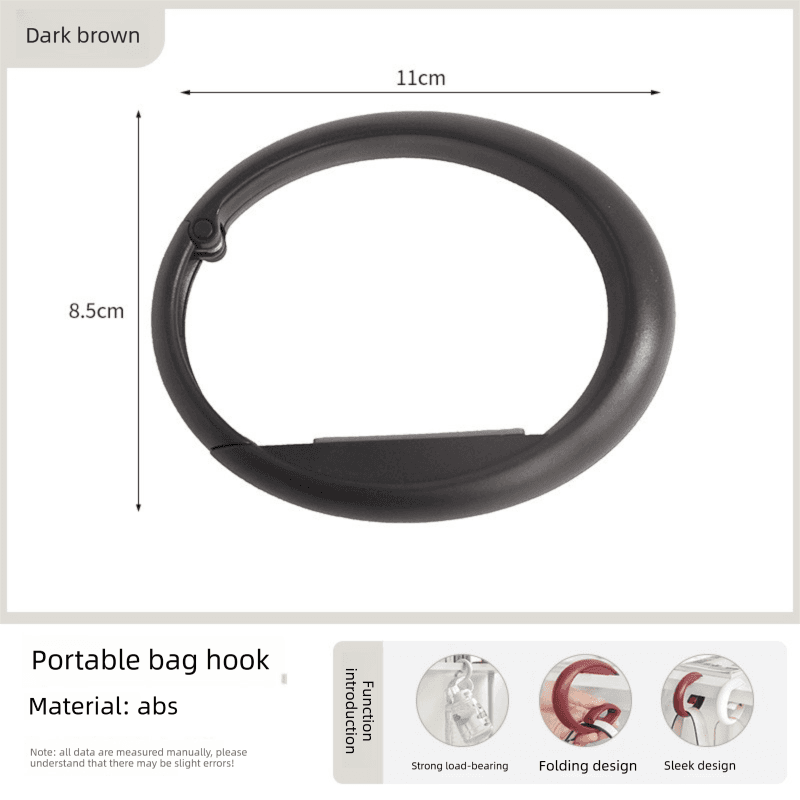 2-Piece Portable Purse Bag Hook Hanger Table Edge Holder Dark Brown Foldable