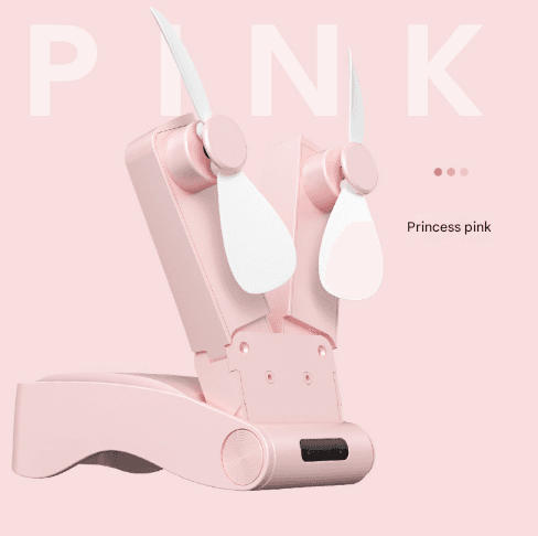 Pink Creative Dual-Head Folding Handheld Fan - USB Rechargeable, 3-Speed