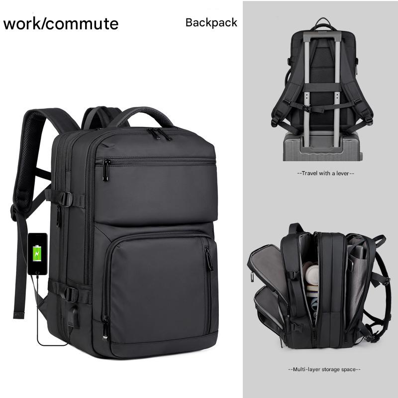Black Expandable Business Travel Backpack with USB Charging Port