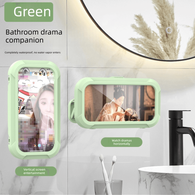 Waterproof Shower Phone Holder Green Wall Mount - 360° Rotating Retractable