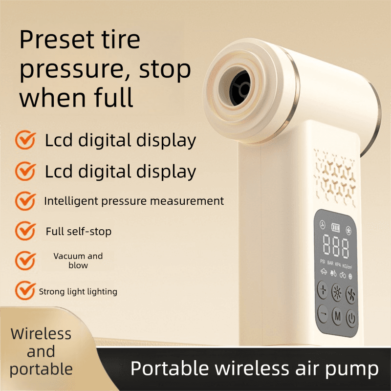 Beige 4-in-1 Car Vacuum Cleaner and Tyre Inflator Portable Cordless Air Pump