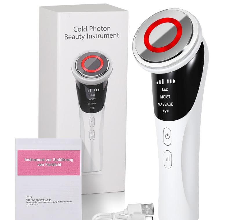 White Multifunctional Facial Beauty Wand with LED Photon Therapy, Hot