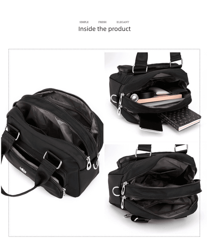 Black Large Capacity Single Shoulder Bag - Waterproof Nylon Tote