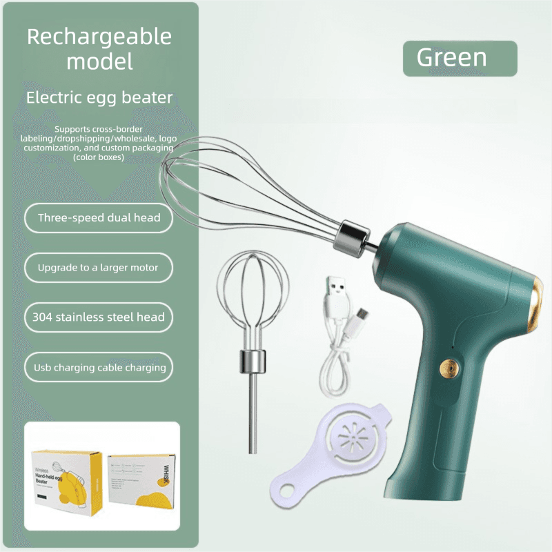 Professional 3-Speed Electric Handheld Egg Whisk and Cream Whipper - Green