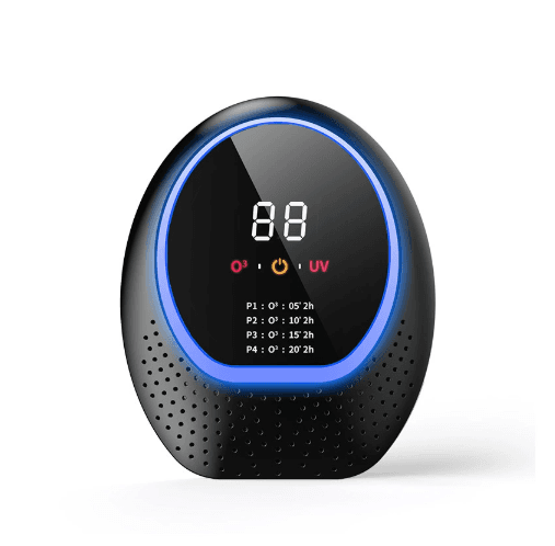 Black Rechargeable Ozone & UV-C Air Purifier with Remote - Portable Odor