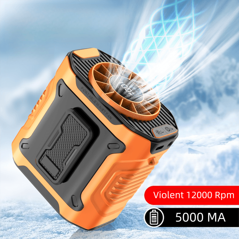 Orange Portable Waist Fan - Construction Site Cooling Solution with 360°