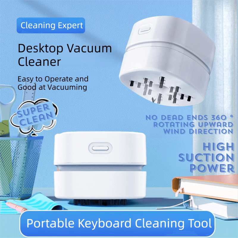 White Portable Handheld Cordless Mini Desktop Vacuum Cleaner - Powerful