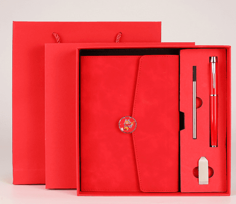 Red A5 Three-Fold Notebook Gift Set with 16GB USB and Pen