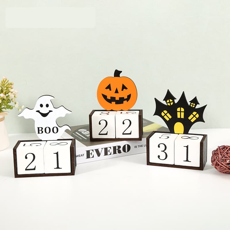Orange Pumpkin Shape Festive Halloween Countdown Blocks - Reusable Wooden