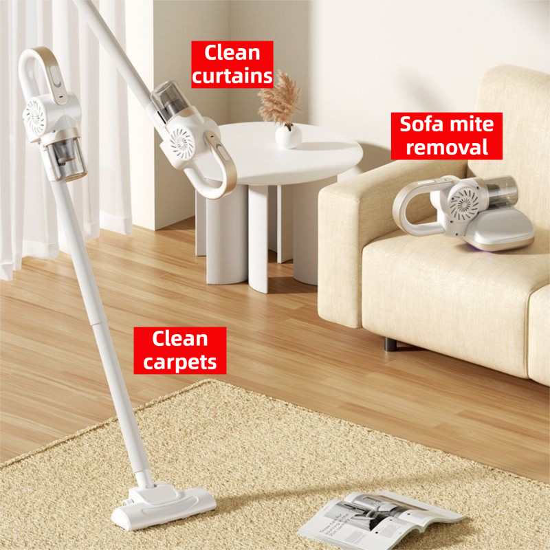 White Cordless Handheld UV Mite Remover - Bed Vacuum with 11KPA Powerful