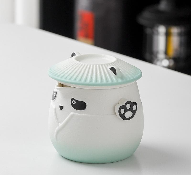 Panda Design Ceramic Tea Infuser Mug Set - 310 ml Travel Crackle - Green