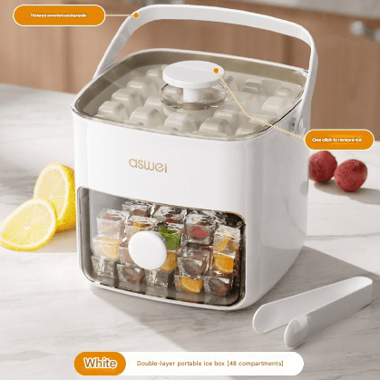 White Innovative Press-Release Ice Cube Maker - Dual Layer Trays - 48 Cubes