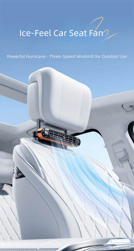 Black Car Seat Back Headrest Fan USB Powered Dual Turbine Bladeless Cooling