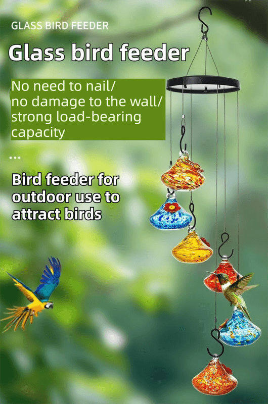Outdoor Hand-Blown Glass Bird Feeder - Weather-Proof - Single - Red Silk