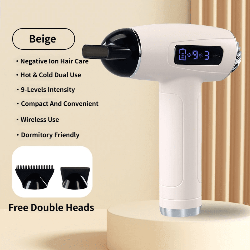 Beige Cordless Ionic Constant Heated Hair Dryer with LCD Display & 9 Wind