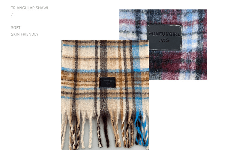 Purple-pink Plaid Color-Block Women's Scarf - Autumn/Winter - Purple pink