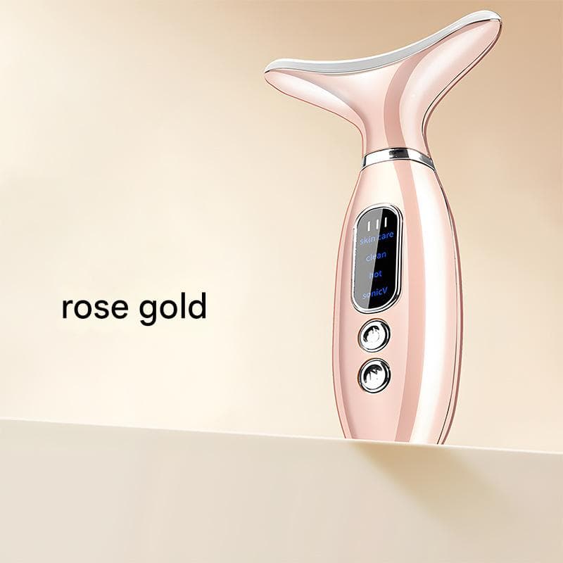 Multi-Functional Neck & Face Beauty Massager - Constant Heat, Ion - Gold