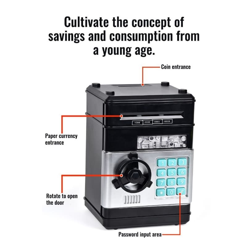2-Piece Black Smart ATM Piggy Banks - Kids Electronic Money Safe