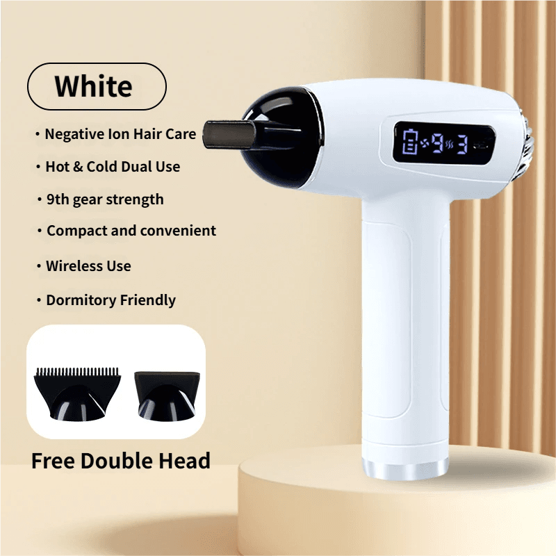 White Cordless Ionic Constant Heated Hair Dryer with LCD Display & 9 Wind