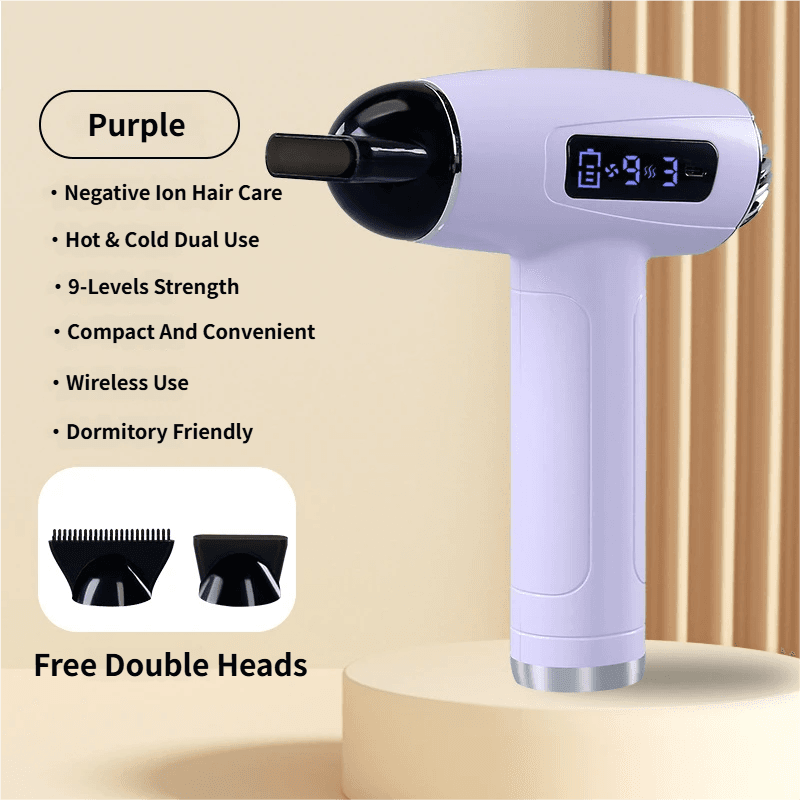 Purple Cordless Ionic Constant Heated Hair Dryer with LCD Display & 9 Wind