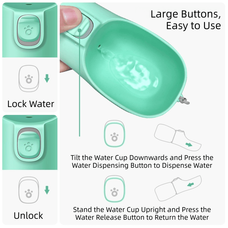 Green Portable Dog Water Bottle and Drink Feeder - 550 ml Pet Travel Water