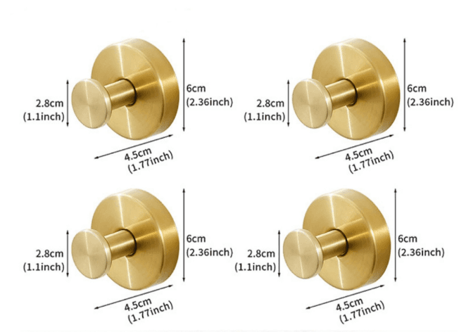 4-Pack Gold Stainless Steel Suction Cup Hooks - Heavy Duty - Brushed Finish
