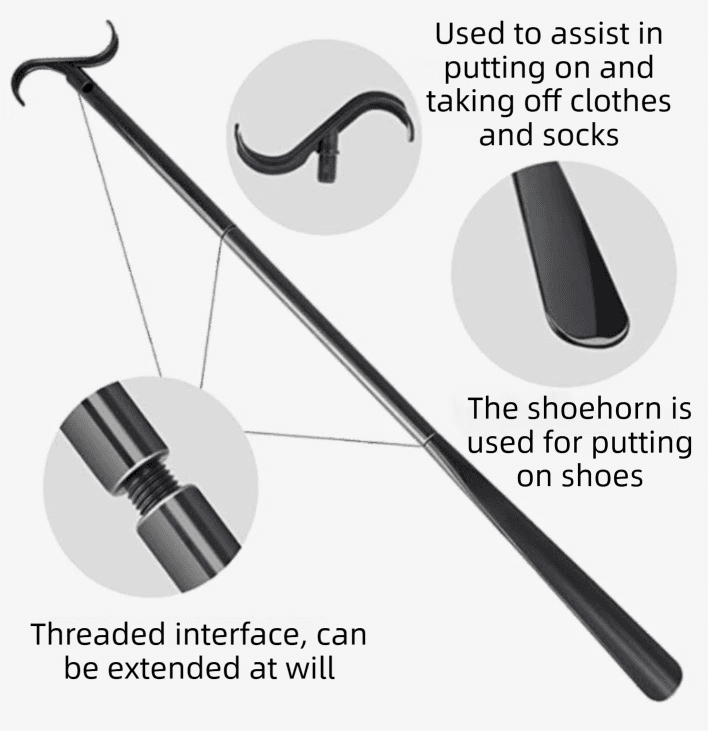 2-Pack Black Portable Dressing Aid Stick & Long-Handled Shoe - Black Aid