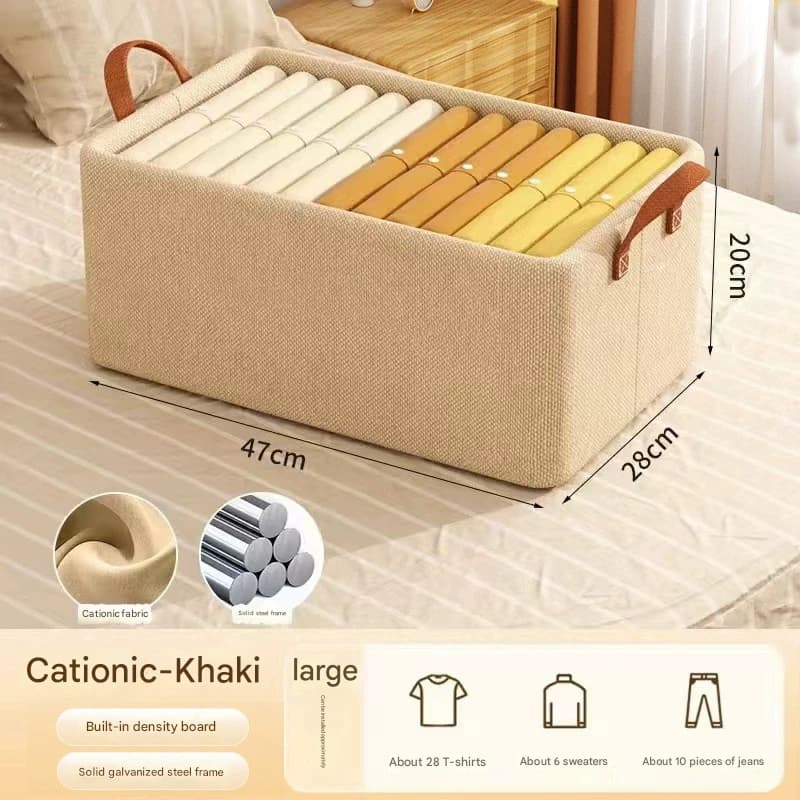 2-Piece Foldable Fabric Storage Bin with Steel Frame & Handles - 26L - Khaki