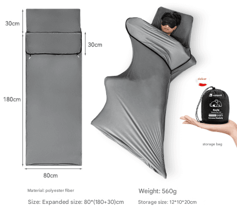 Grey Ultra-Stretch Sleeping Bag Liner - Portable & Lightweight Envelope